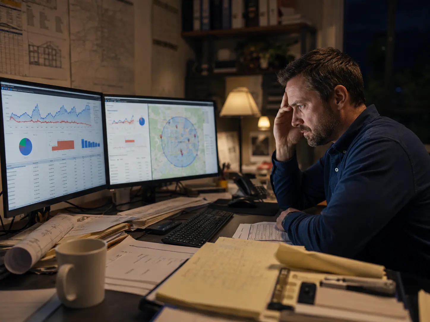 A small business owner reviewing their Google Ads AI Max campaign performance on a laptop with a chart showing improved conversion rates.